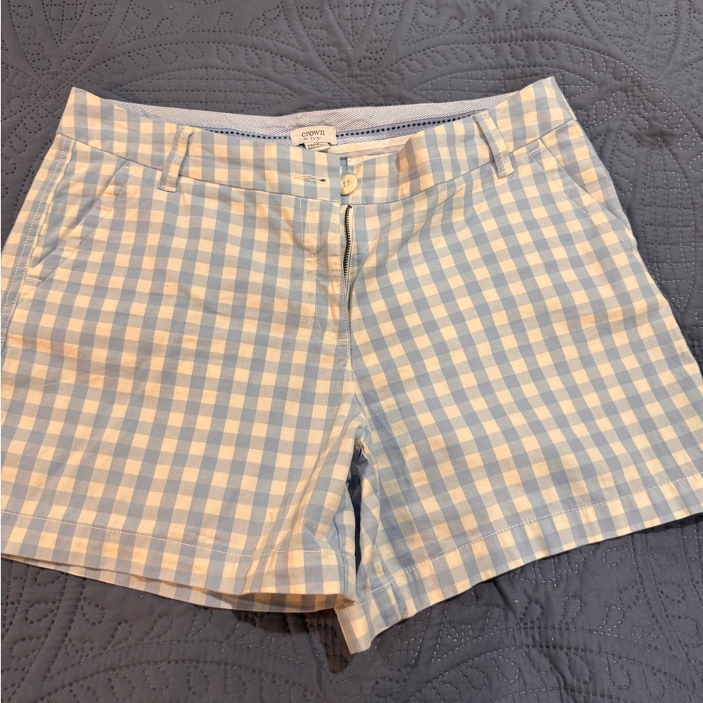 crown & ivy Light Blue and White Gingham Shorts